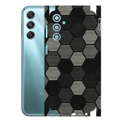 Samsung M/F/Note/Flip and C Phone Skins (All Models) - Black & White Dotted Honeycomb Texture - 3D Embossed Finish (L-202) Samsung Galaxy M34 (5G)