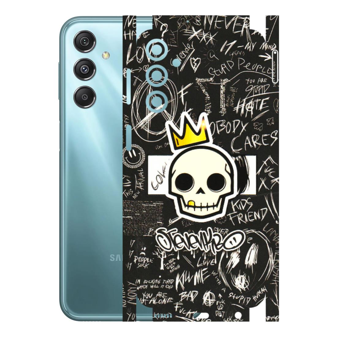 Samsung M/F/Note/Flip and C Phone Skins (All Models) - Funny Skull Black Chalk Grafitti - 3D Embossed Finish (L-22) Samsung Galaxy M34 (5G)