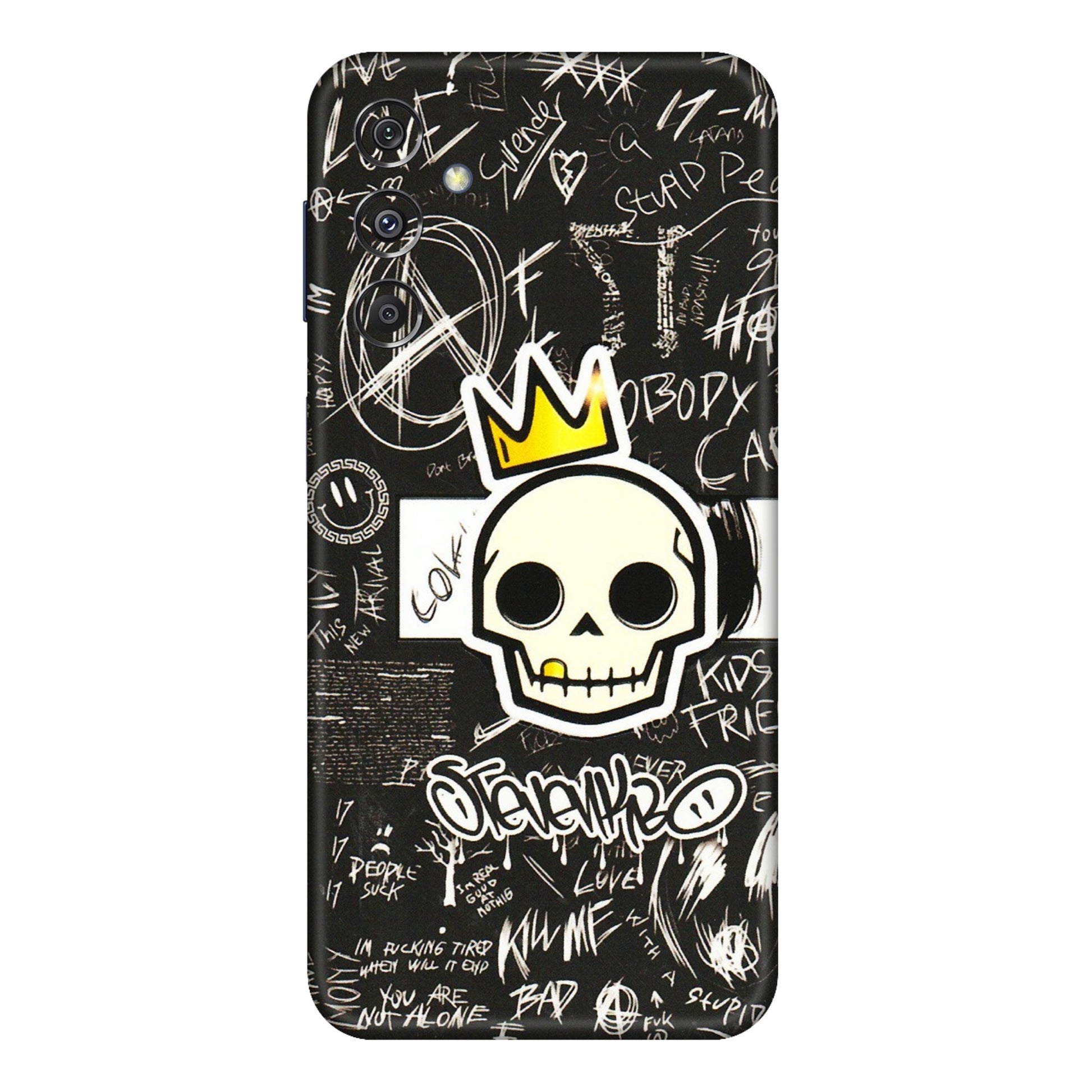 Samsung M/F/Note/Flip and C Phone Skins (All Models) - Funny Skull Black Chalk Grafitti - 3D Embossed Finish (L-22) Samsung Galaxy M34 (5G)