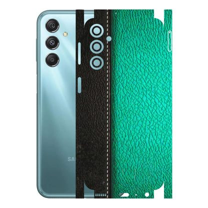 Samsung M/F/Note/Flip and C Phone Skins (All Models) - Black Green Dual Leather Stich - 3D Embossed Finish (L-233) Samsung Galaxy M34 (5G)