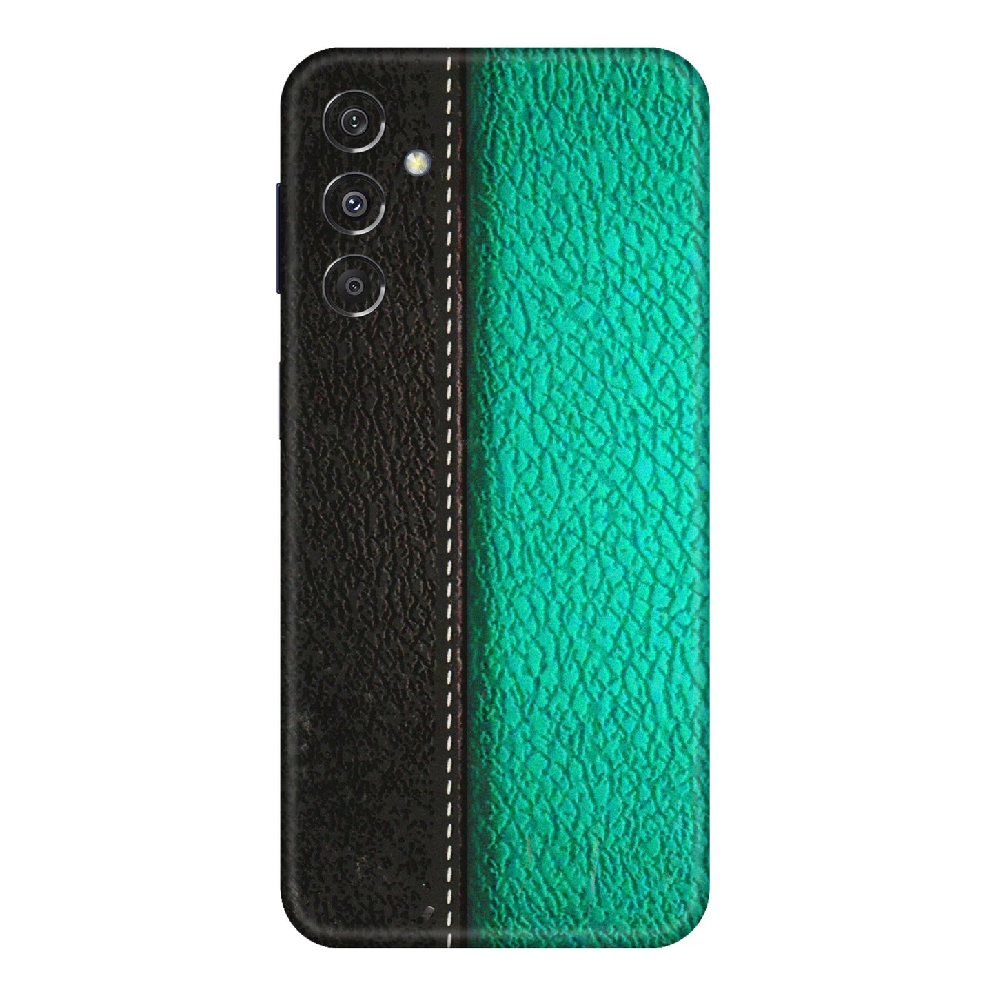 Samsung M/F/Note/Flip and C Phone Skins (All Models) - Black Green Dual Leather Stich - 3D Embossed Finish (L-233) Samsung Galaxy M34 (5G)
