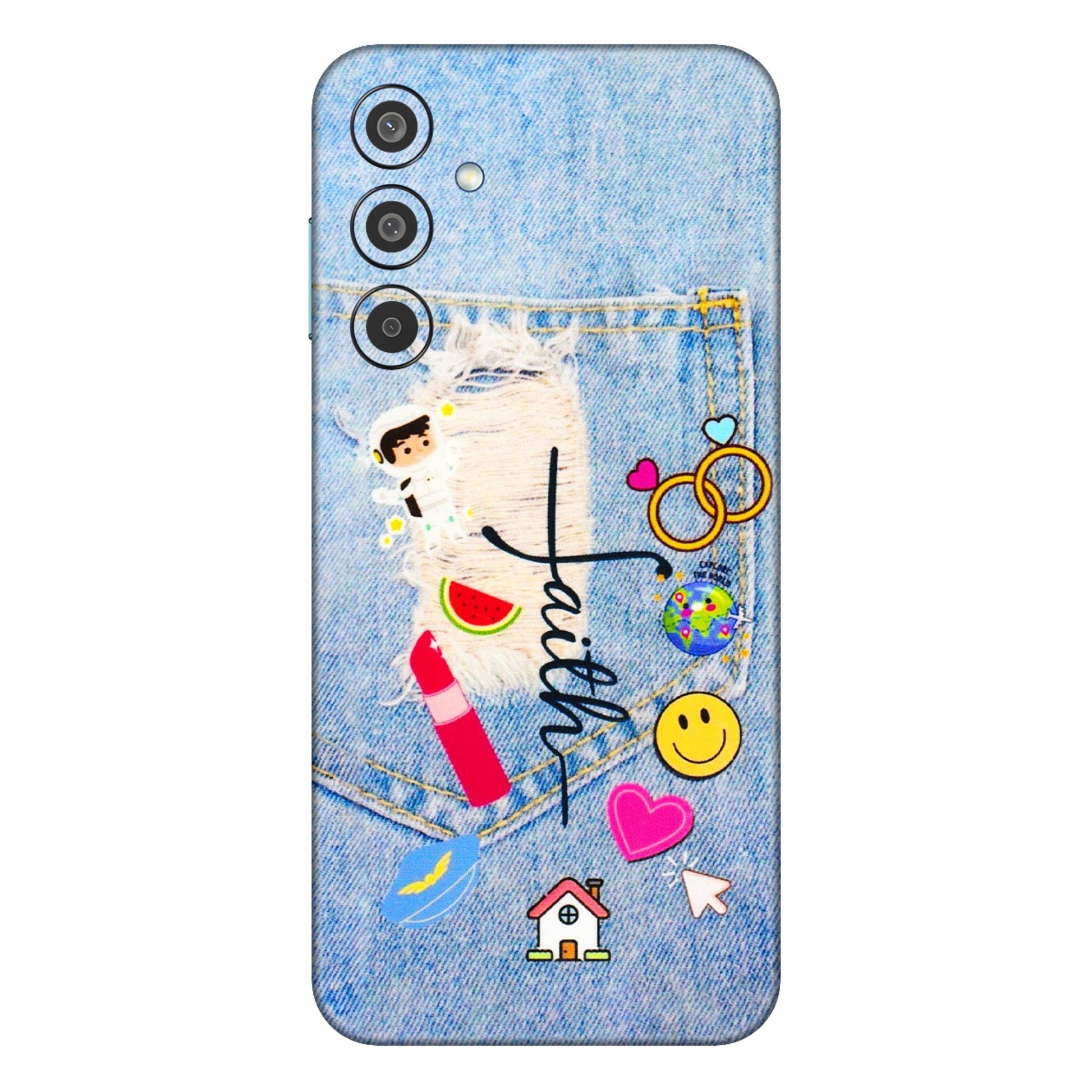 Samsung M/F/Note/Flip and C Phone Skins (All Models) - Denim Jeans Pocket - 3D Embossed Finish (L-134) Samsung Galaxy M35 (5G)