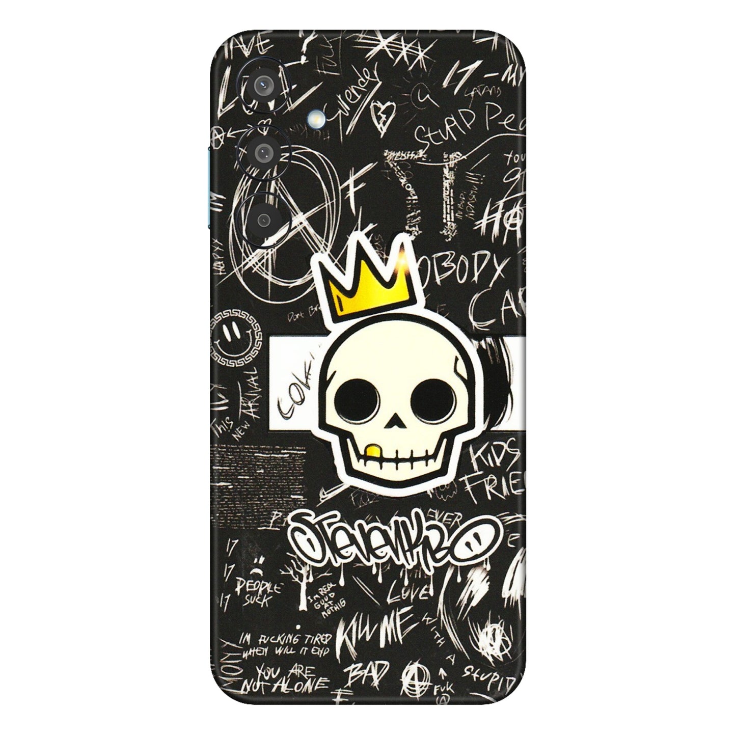 Samsung M/F/Note/Flip and C Phone Skins (All Models) - Funny Skull Black Chalk Grafitti - 3D Embossed Finish (L-22) Samsung Galaxy M35 (5G)