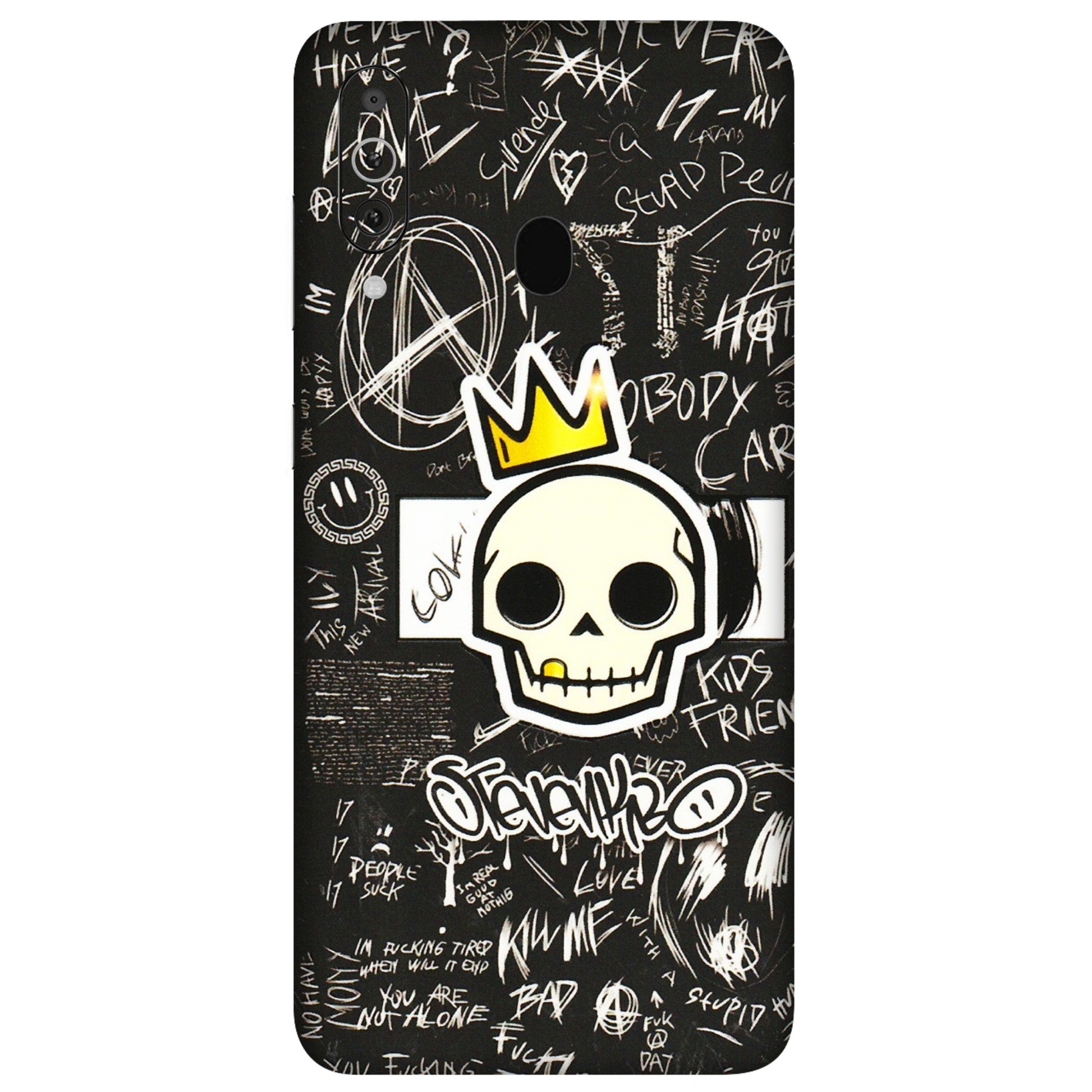 Samsung M/F/Note/Flip and C Phone Skins (All Models) - Funny Skull Black Chalk Grafitti - 3D Embossed Finish (L-22) Samsung Galaxy M40