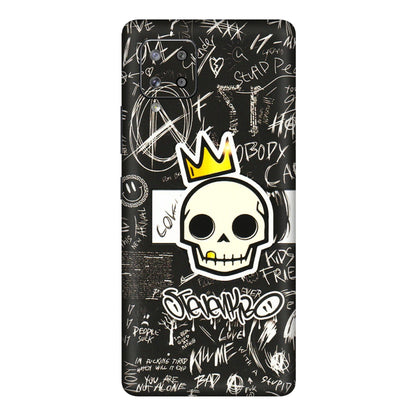 Samsung M/F/Note/Flip and C Phone Skins (All Models) - Funny Skull Black Chalk Grafitti - 3D Embossed Finish (L-22) Samsung Galaxy M42