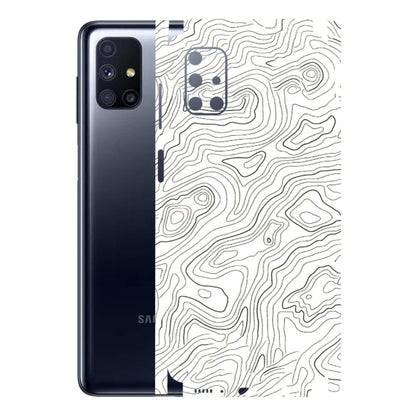 Samsung M/F/Note/Flip and C Phone Skins (All Models) - White Black Swirls - 3D Embossed Finish (L-219) Samsung Galaxy M51