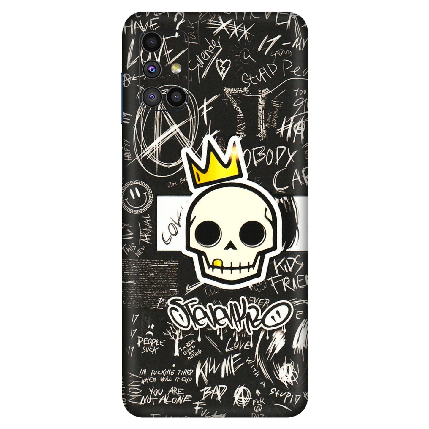 Samsung M/F/Note/Flip and C Phone Skins (All Models) - Funny Skull Black Chalk Grafitti - 3D Embossed Finish (L-22) Samsung Galaxy M51