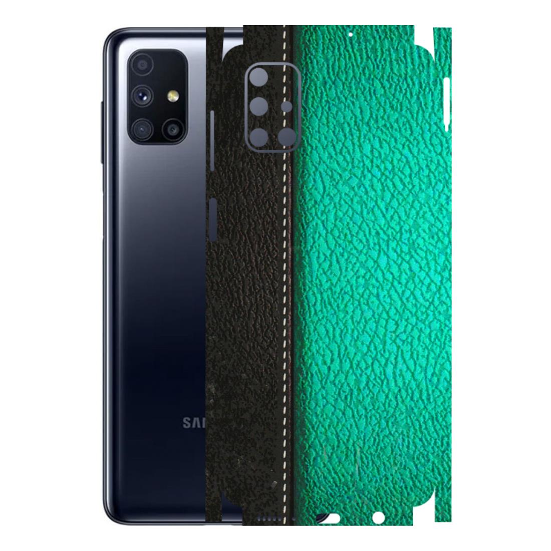 Samsung M/F/Note/Flip and C Phone Skins (All Models) - Black Green Dual Leather Stich - 3D Embossed Finish (L-233) Samsung Galaxy M51