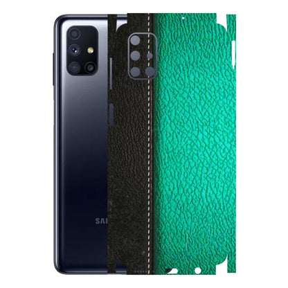Samsung M/F/Note/Flip and C Phone Skins (All Models) - Black Green Dual Leather Stich - 3D Embossed Finish (L-233) Samsung Galaxy M51
