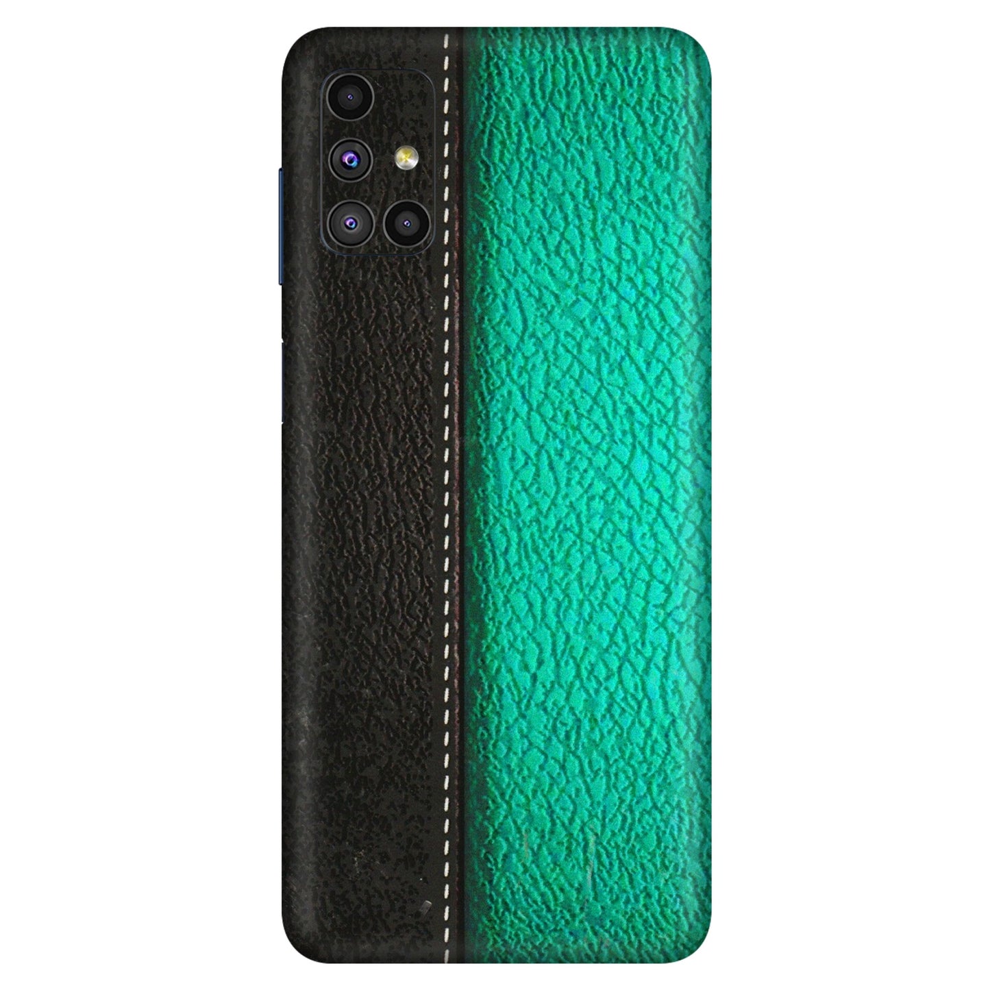 Samsung M/F/Note/Flip and C Phone Skins (All Models) - Black Green Dual Leather Stich - 3D Embossed Finish (L-233) Samsung Galaxy M51