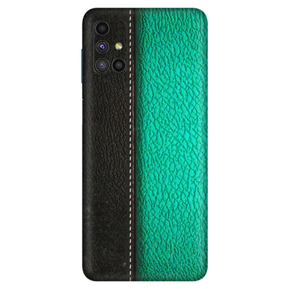 Samsung M/F/Note/Flip and C Phone Skins (All Models) - Black Green Dual Leather Stich - 3D Embossed Finish (L-233) Samsung Galaxy M51