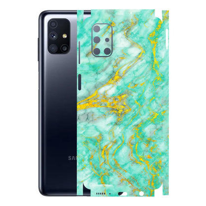 Samsung M/F/Note/Flip and C Phone Skins (All Models) - Green And Gold Marble Feel - Matte Finish (M-16) Samsung Galaxy M51