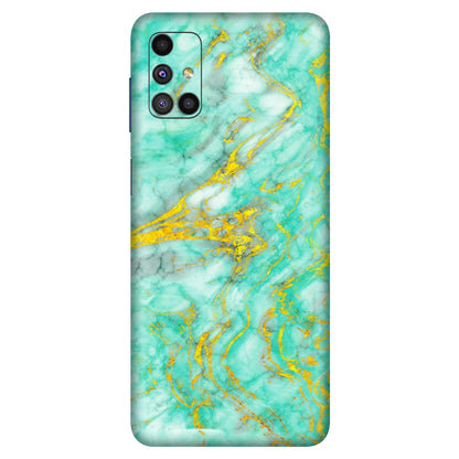 Samsung M/F/Note/Flip and C Phone Skins (All Models) - Green And Gold Marble Feel - Matte Finish (M-16) Samsung Galaxy M51