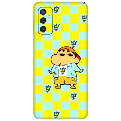 Samsung M/F/Note/Flip and C Phone Skins (All Models) - Yellow Blue Shinchan Cute - 3D Embossed Finish (L-221) Samsung Galaxy M52 (5G)