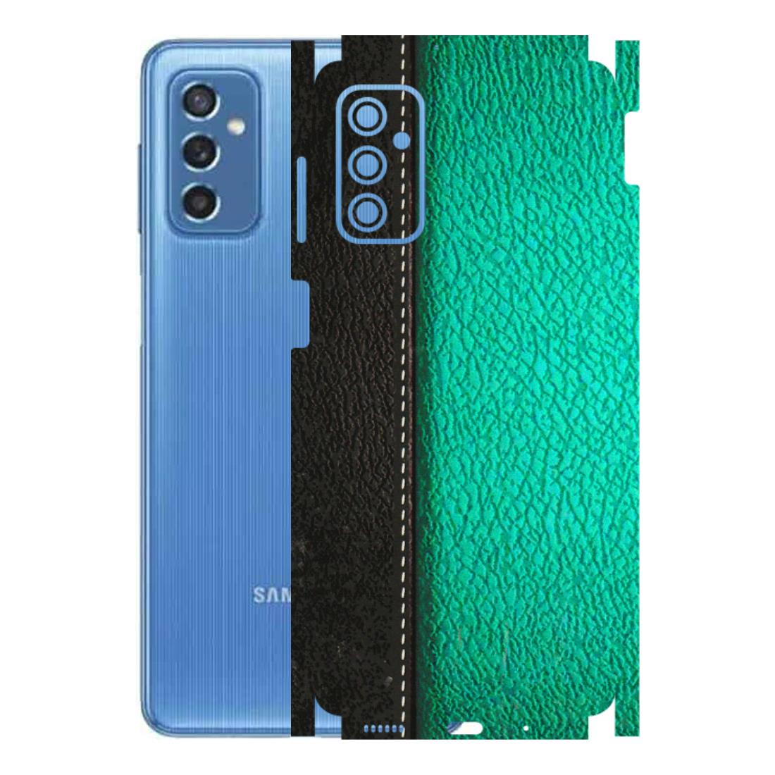 Samsung M/F/Note/Flip and C Phone Skins (All Models) - Black Green Dual Leather Stich - 3D Embossed Finish (L-233) Samsung Galaxy M52 (5G)