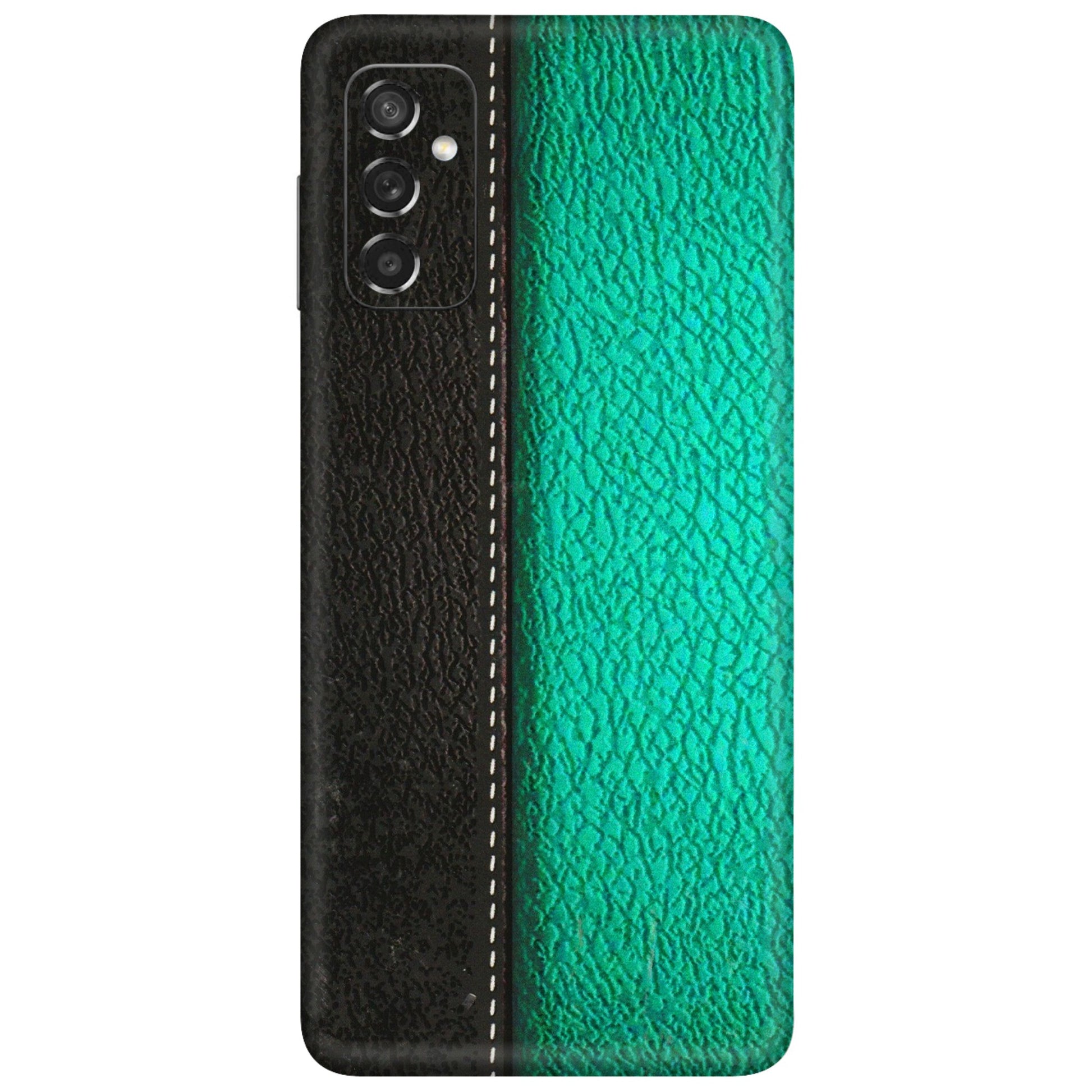 Samsung M/F/Note/Flip and C Phone Skins (All Models) - Black Green Dual Leather Stich - 3D Embossed Finish (L-233) Samsung Galaxy M52 (5G)