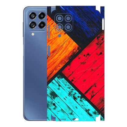 Samsung M/F/Note/Flip and C Phone Skins (All Models) - Colourful Wood Panels Abstract - 3D Embossed Finish (L-09) Samsung Galaxy M53 (5G)