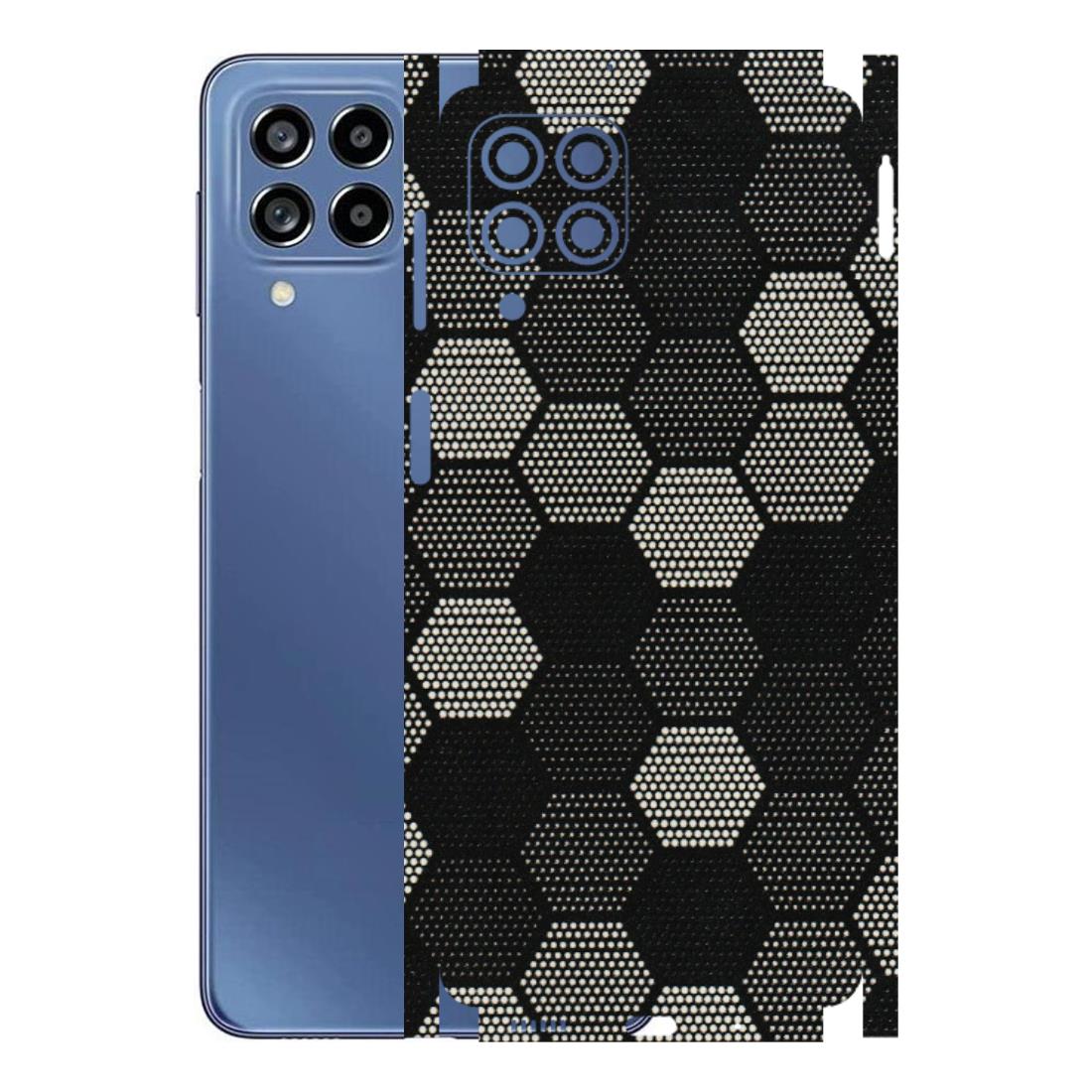 Samsung M/F/Note/Flip and C Phone Skins (All Models) - Black & White Dotted Honeycomb Texture - 3D Embossed Finish (L-202) Samsung Galaxy M53 (5G)