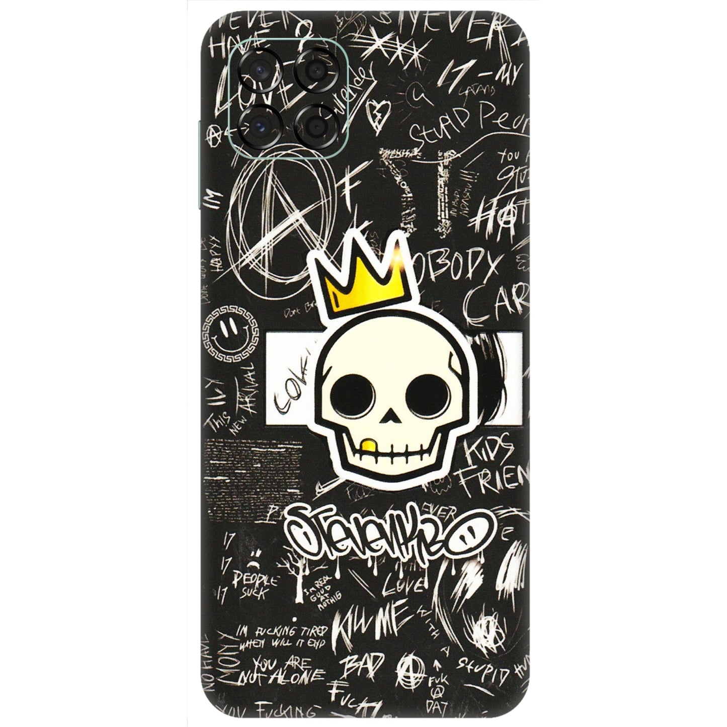 Samsung M/F/Note/Flip and C Phone Skins (All Models) - Funny Skull Black Chalk Grafitti - 3D Embossed Finish (L-22) Samsung Galaxy M53 (5G)