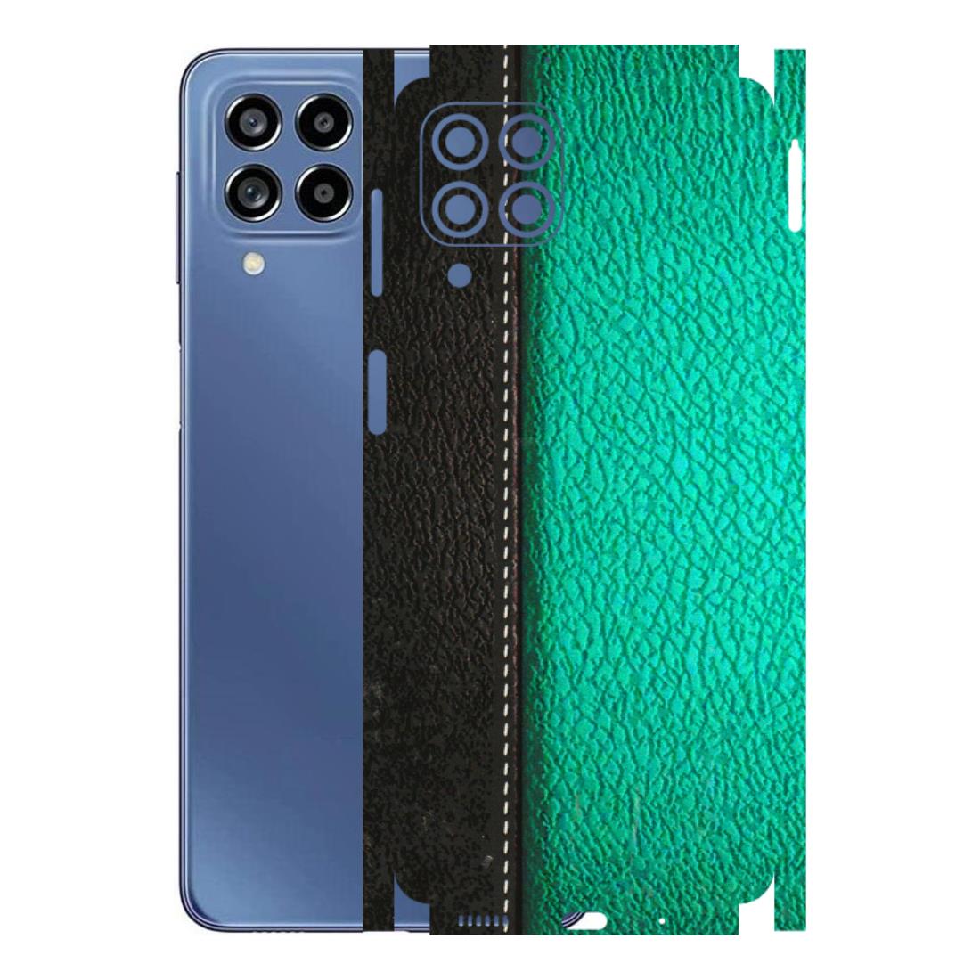 Samsung M/F/Note/Flip and C Phone Skins (All Models) - Black Green Dual Leather Stich - 3D Embossed Finish (L-233) Samsung Galaxy M53 (5G)