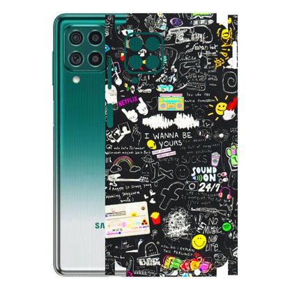 Samsung M/F/Note/Flip and C Phone Skins (All Models) - Black Creatives Doodles - 3D Embossed Finish (L-311) Samsung Galaxy M62