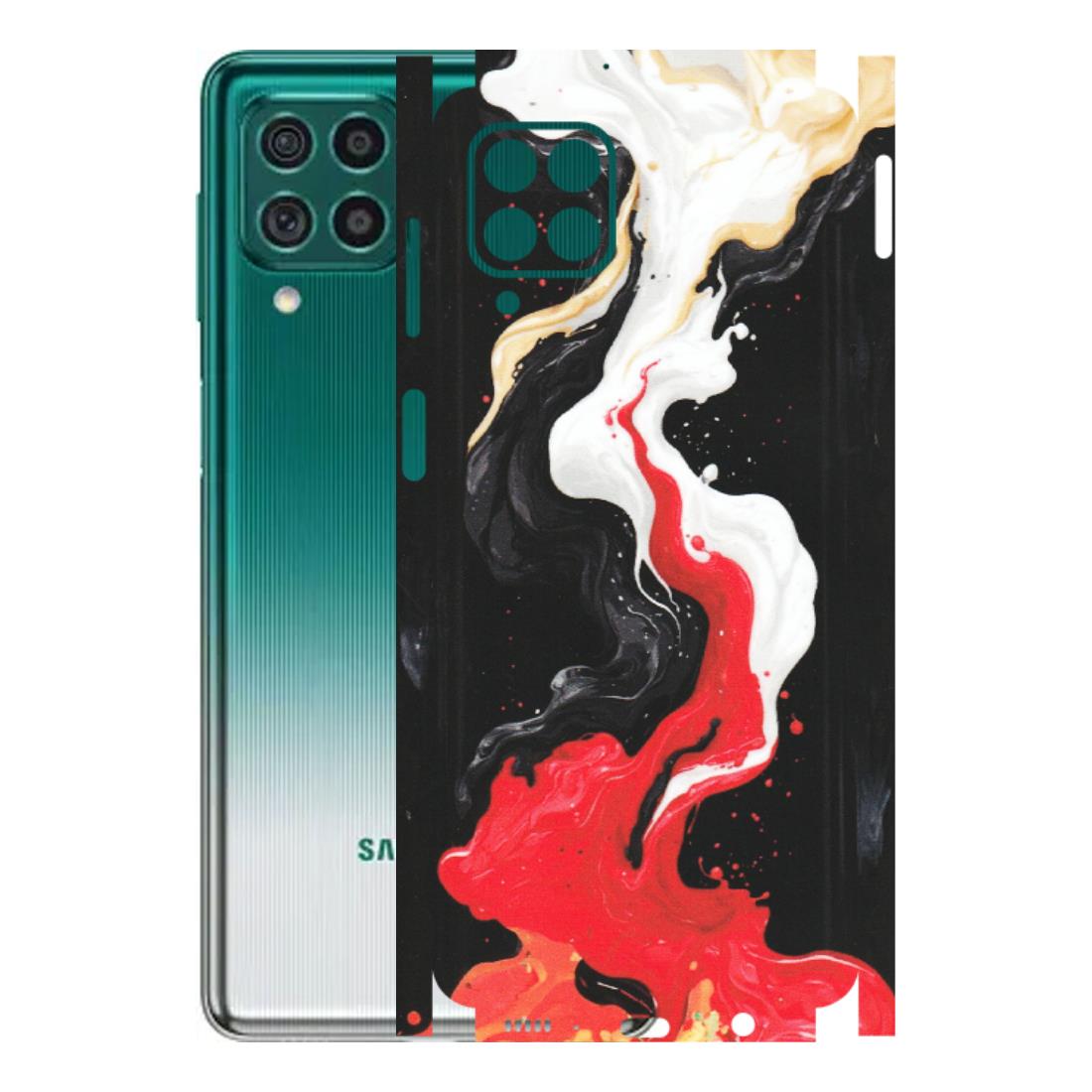 Samsung M/F/Note/Flip and C Phone Skins (All Models) - Black Red White Paint Splash Fusion - Matte Finish (M-56) Samsung Galaxy M62