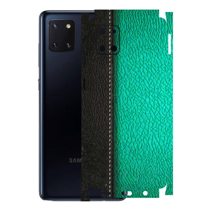 Samsung M/F/Note/Flip and C Phone Skins (All Models) - Black Green Dual Leather Stich - 3D Embossed Finish (L-233) Samsung Galaxy Note 10 Lite