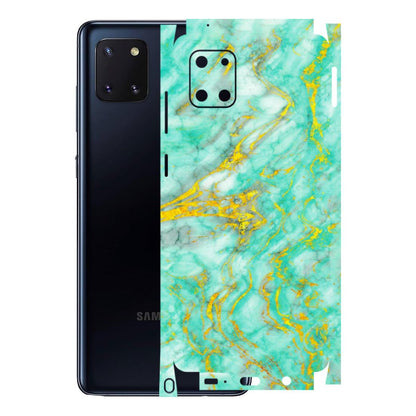 Samsung M/F/Note/Flip and C Phone Skins (All Models) - Green And Gold Marble Feel - Matte Finish (M-16) Samsung Galaxy Note 10 Lite