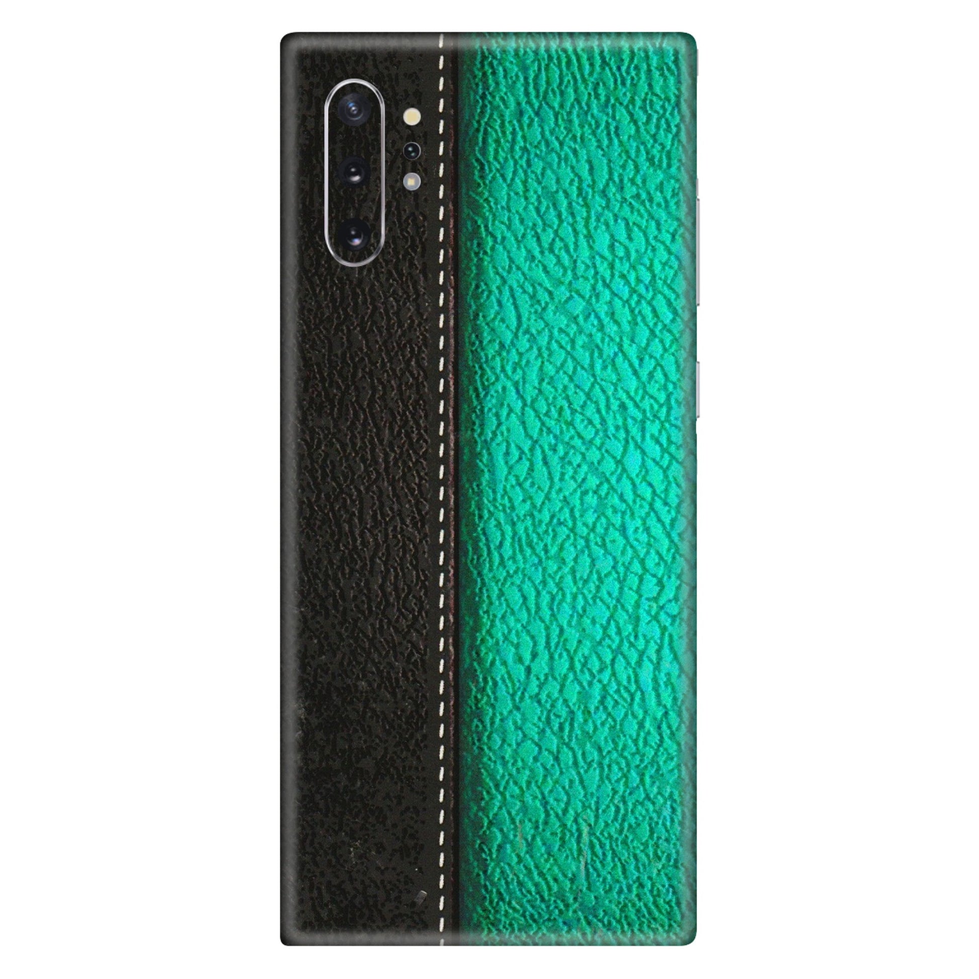 Samsung M/F/Note/Flip and C Phone Skins (All Models) - Black Green Dual Leather Stich - 3D Embossed Finish (L-233) Samsung Galaxy Note 10 Plus