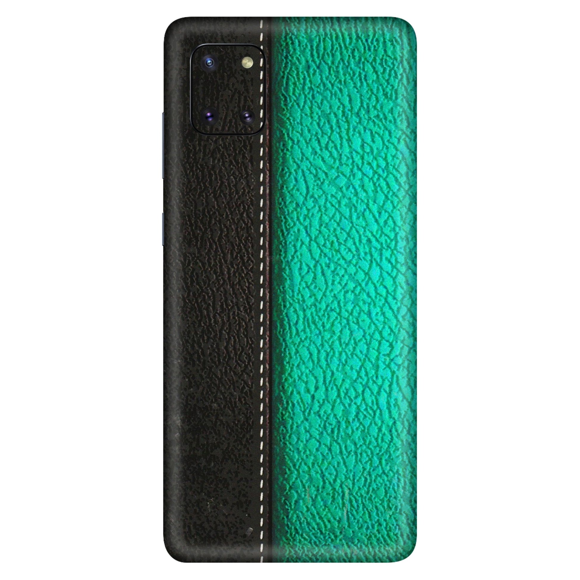 Samsung M/F/Note/Flip and C Phone Skins (All Models) - Black Green Dual Leather Stich - 3D Embossed Finish (L-233) Samsung Galaxy Note 10 Lite