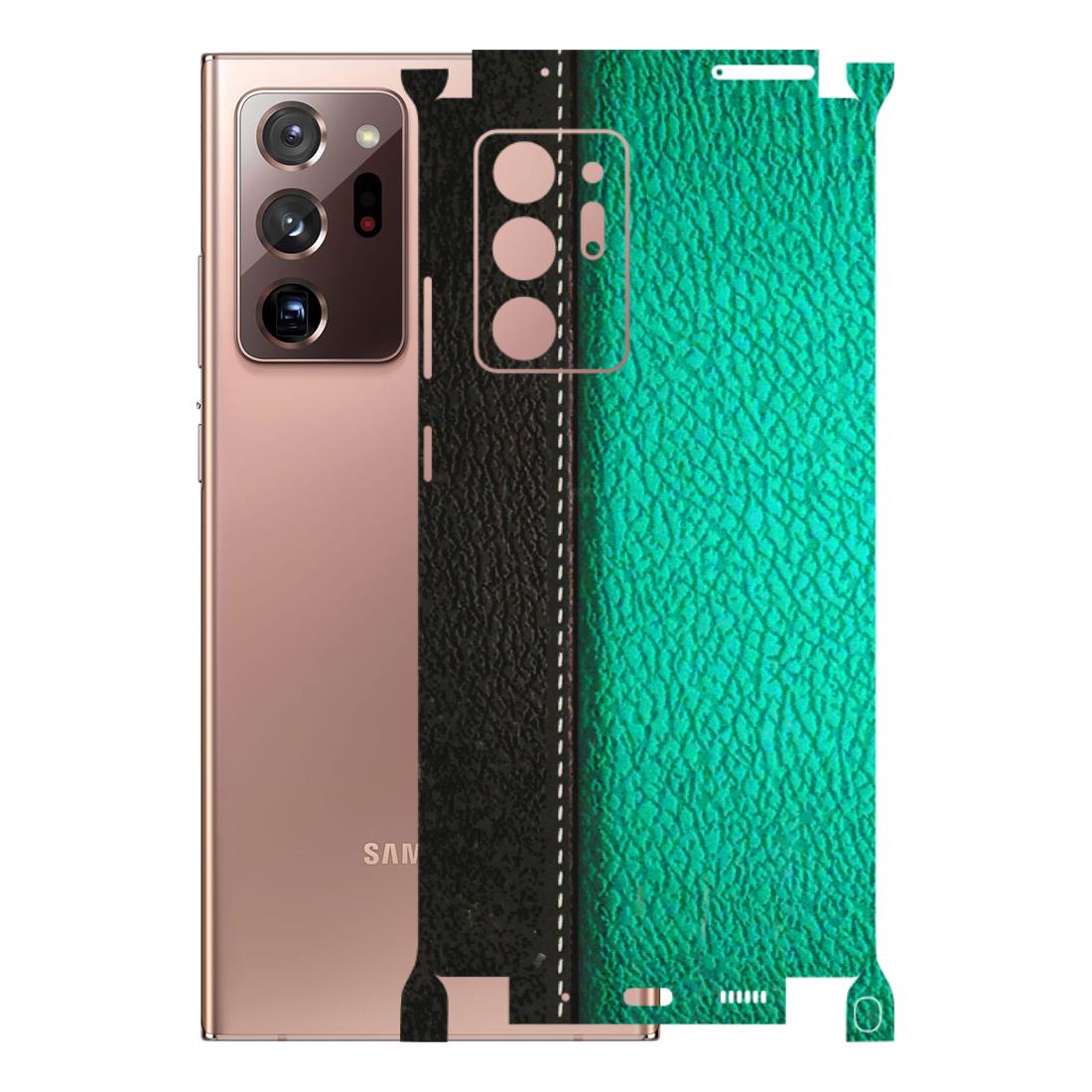 Samsung M/F/Note/Flip and C Phone Skins (All Models) - Black Green Dual Leather Stich - 3D Embossed Finish (L-233) Samsung Galaxy Note 20 Ultra