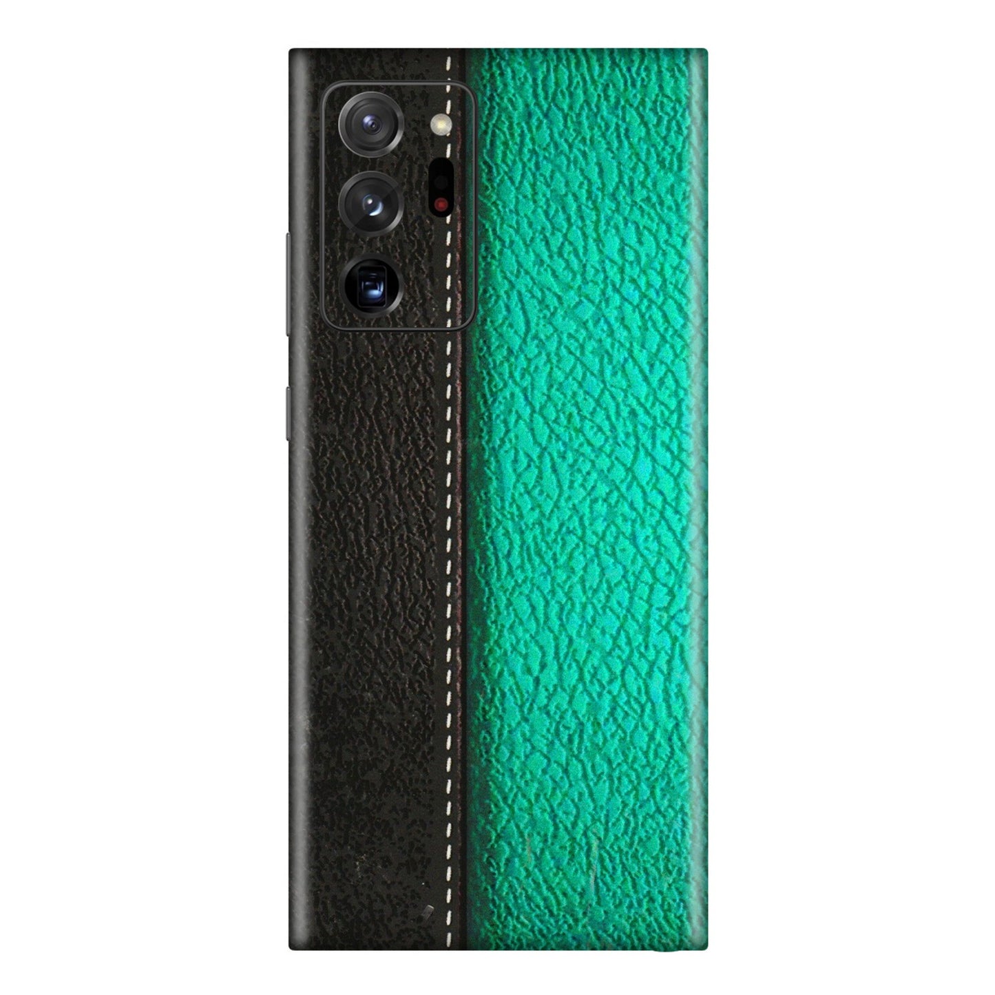 Samsung M/F/Note/Flip and C Phone Skins (All Models) - Black Green Dual Leather Stich - 3D Embossed Finish (L-233) Samsung Galaxy Note 20 Ultra