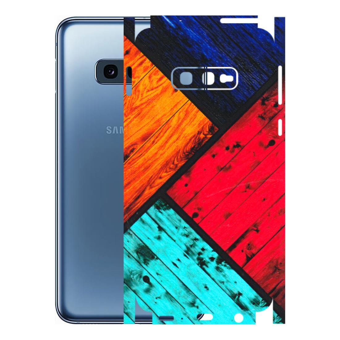 Samsung A/S Series Phone Skins (All Models) - Colourful Wood Panels Abstract - 3D Embossed Finish (L-09) Samsung Galaxy S10E