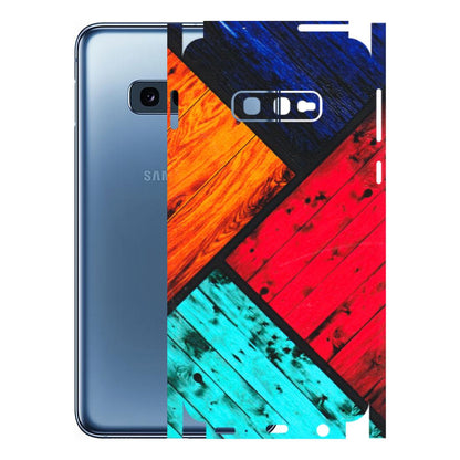 Samsung A/S Series Phone Skins (All Models) - Colourful Wood Panels Abstract - 3D Embossed Finish (L-09) Samsung Galaxy S10E