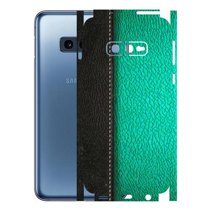 Samsung A/S Series Phone Skins (All Models) - Black Green Dual Leather Stich - 3D Embossed Finish (L-233) Samsung Galaxy S10E