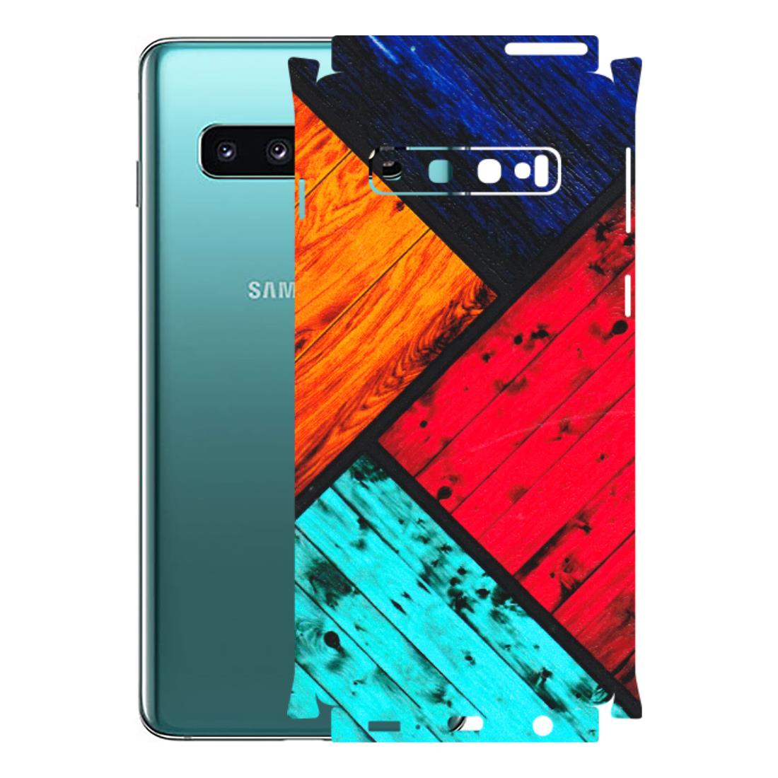 Samsung A/S Series Phone Skins (All Models) - Colourful Wood Panels Abstract - 3D Embossed Finish (L-09) Samsung Galaxy S10