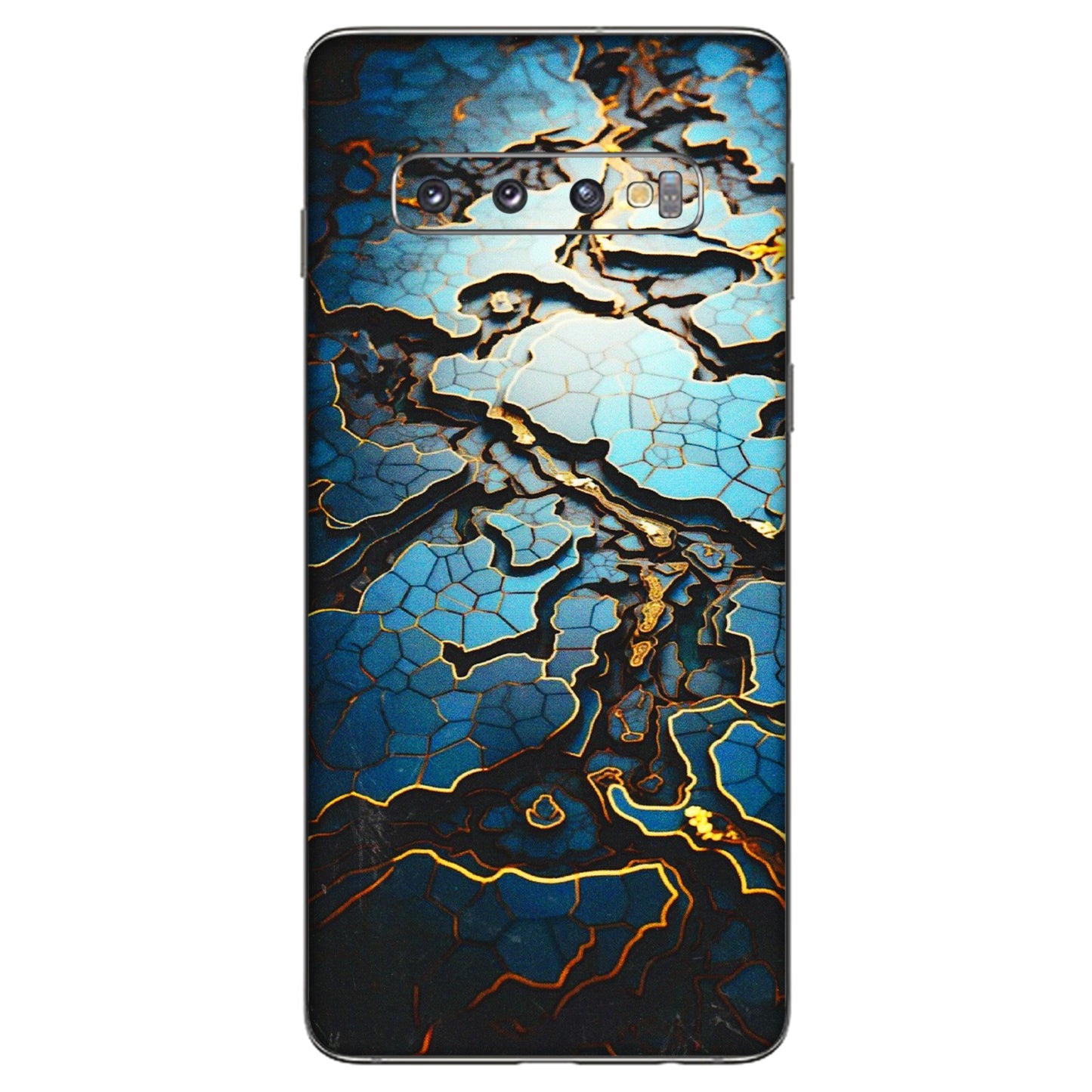 Samsung A/S Series Phone Skins (All Models) - Blue Gold Abstract - 3D Embossed Finish (L-11) Samsung Galaxy S10
