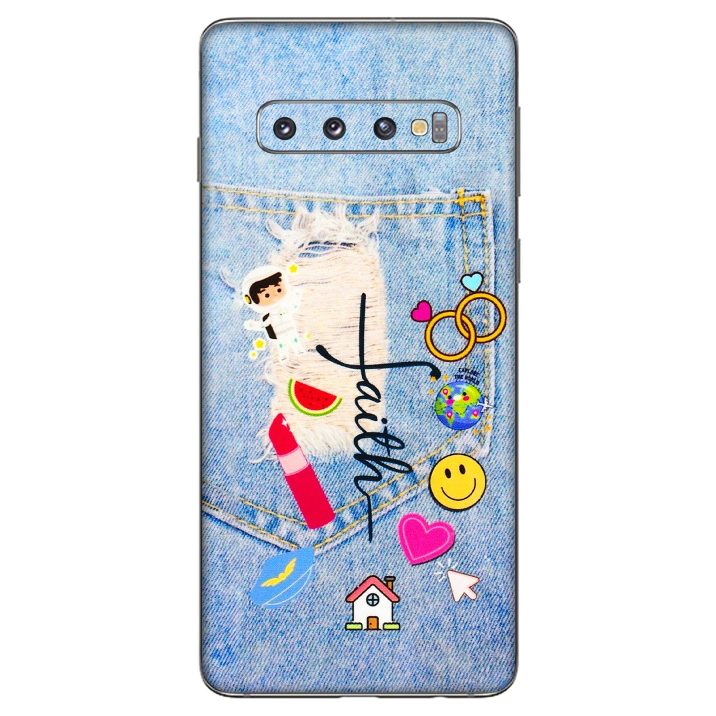 Samsung A/S Series Phone Skins (All Models) - Denim Jeans Pocket - 3D Embossed Finish (L-134) Samsung Galaxy S10