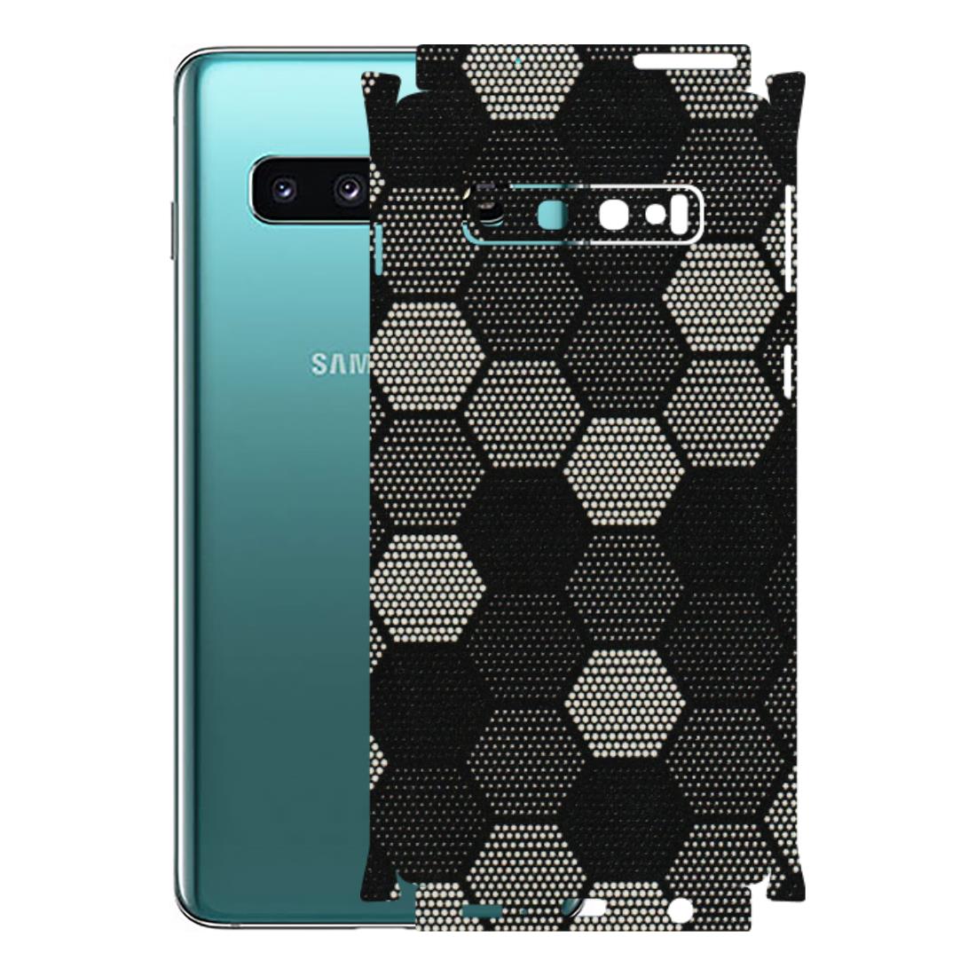 Samsung A/S Series Phone Skins (All Models) - Black & White Dotted Honeycomb Texture - 3D Embossed Finish (L-202) Samsung Galaxy S10