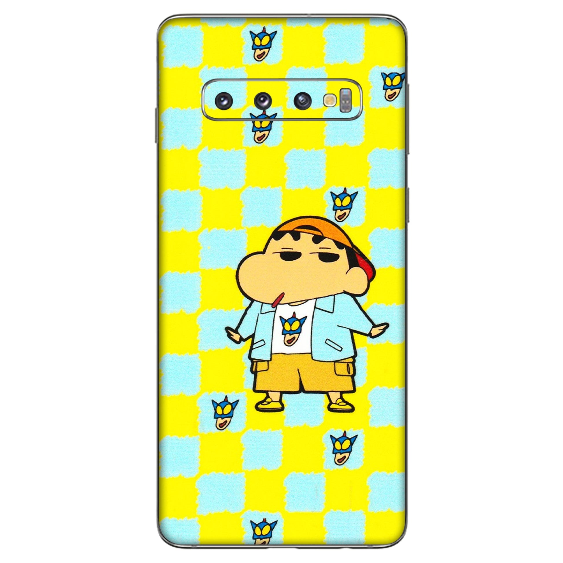 Samsung A/S Series Phone Skins (All Models) - Yellow Blue Shinchan Cute - 3D Embossed Finish (L-221) Samsung Galaxy S10