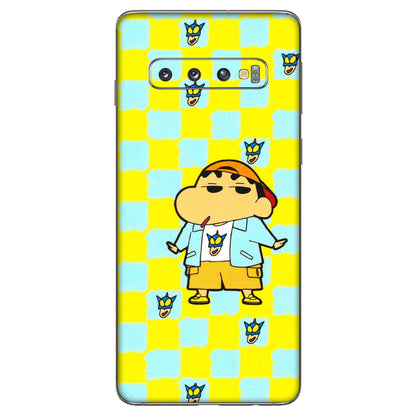 Samsung A/S Series Phone Skins (All Models) - Yellow Blue Shinchan Cute - 3D Embossed Finish (L-221) Samsung Galaxy S10