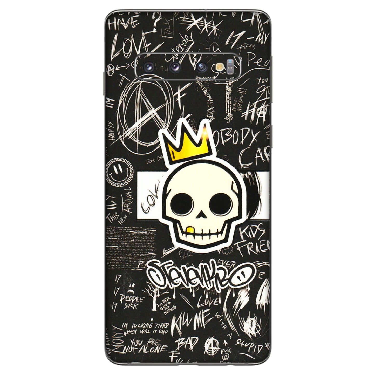 Samsung A/S Series Phone Skins (All Models) - Funny Skull Black Chalk Grafitti - 3D Embossed Finish (L-22) Samsung Galaxy S10