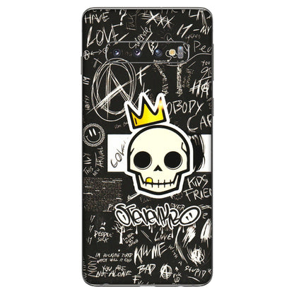 Samsung A/S Series Phone Skins (All Models) - Funny Skull Black Chalk Grafitti - 3D Embossed Finish (L-22) Samsung Galaxy S10