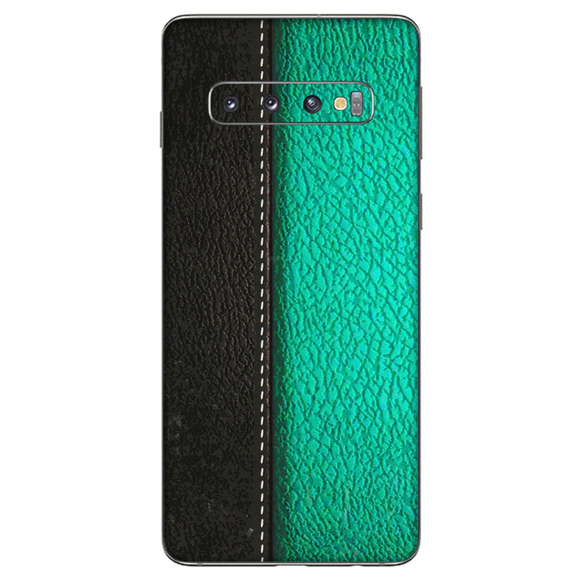 Samsung A/S Series Phone Skins (All Models) - Black Green Dual Leather Stich - 3D Embossed Finish (L-233) Samsung Galaxy S10