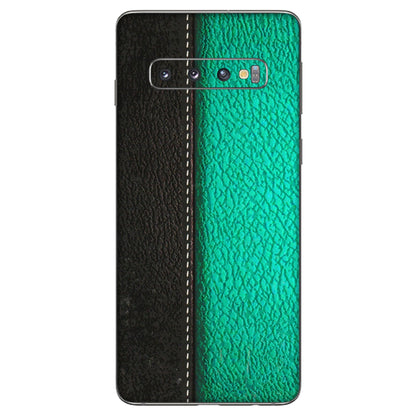 Samsung A/S Series Phone Skins (All Models) - Black Green Dual Leather Stich - 3D Embossed Finish (L-233) Samsung Galaxy S10