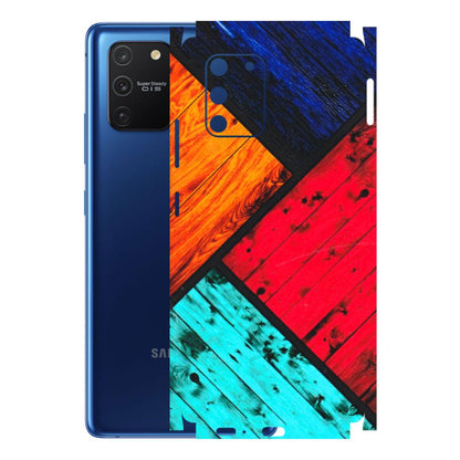 Samsung A/S Series Phone Skins (All Models) - Colourful Wood Panels Abstract - 3D Embossed Finish (L-09) Samsung Galaxy S10 Lite