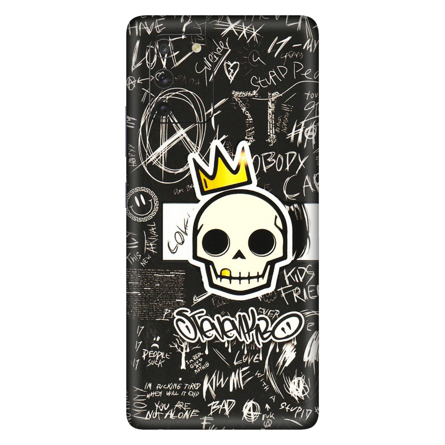 Samsung A/S Series Phone Skins (All Models) - Funny Skull Black Chalk Grafitti - 3D Embossed Finish (L-22) Samsung Galaxy S10 Lite