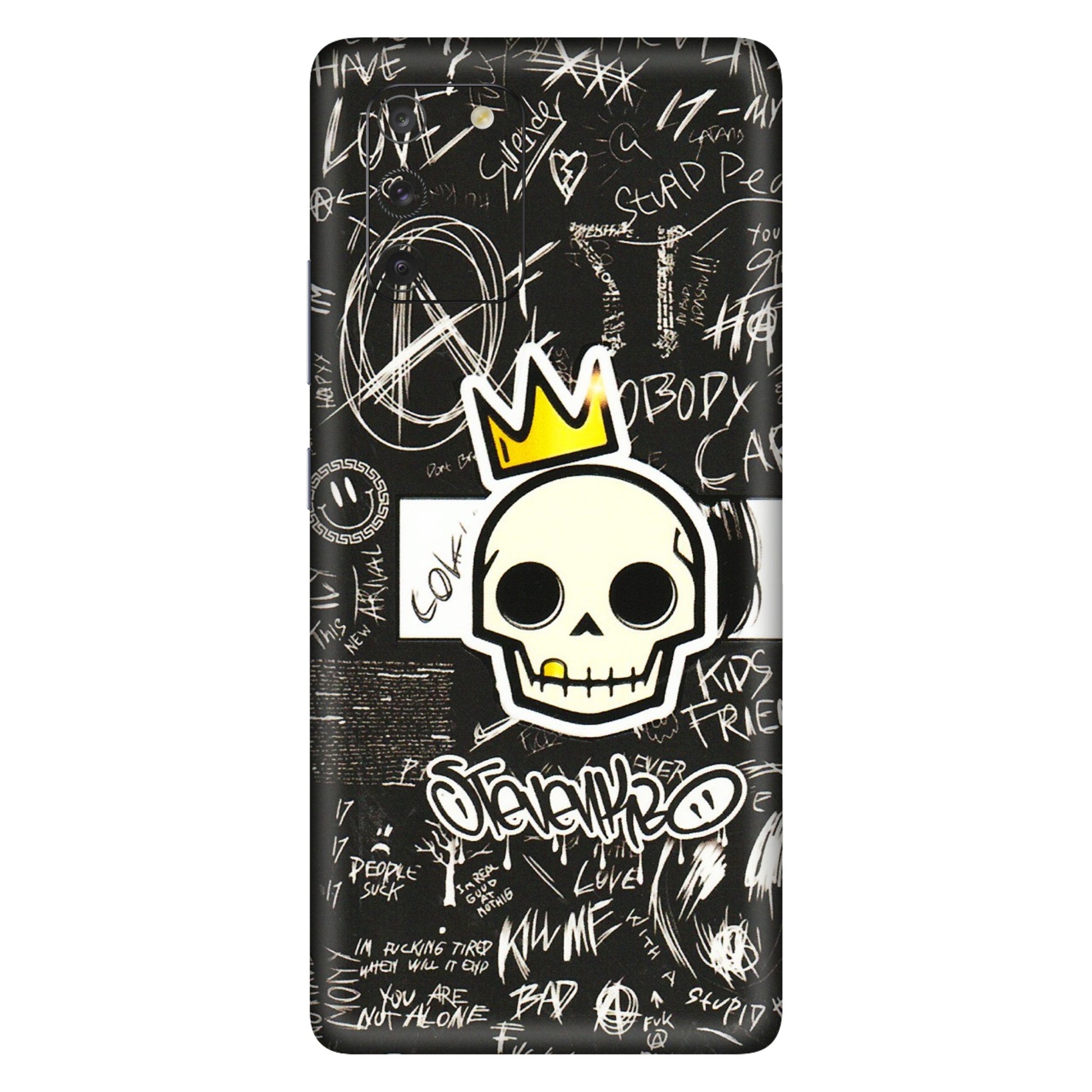 Samsung A/S Series Phone Skins (All Models) - Funny Skull Black Chalk Grafitti - 3D Embossed Finish (L-22) Samsung Galaxy S10 Lite