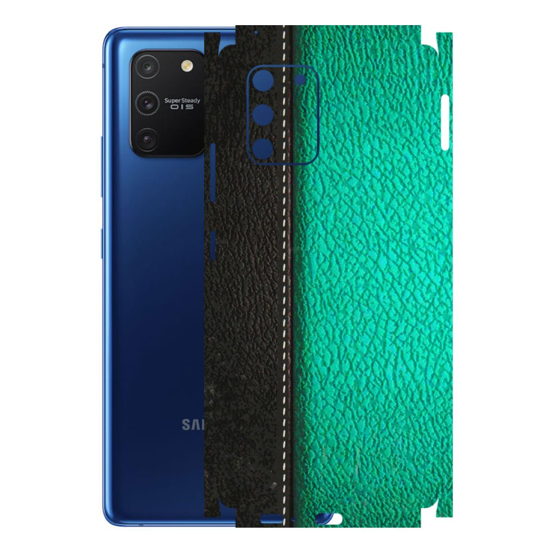 Samsung A/S Series Phone Skins (All Models) - Black Green Dual Leather Stich - 3D Embossed Finish (L-233) Samsung Galaxy S10 Lite