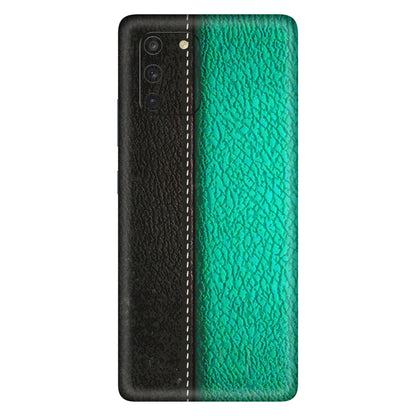 Samsung A/S Series Phone Skins (All Models) - Black Green Dual Leather Stich - 3D Embossed Finish (L-233) Samsung Galaxy S10 Lite